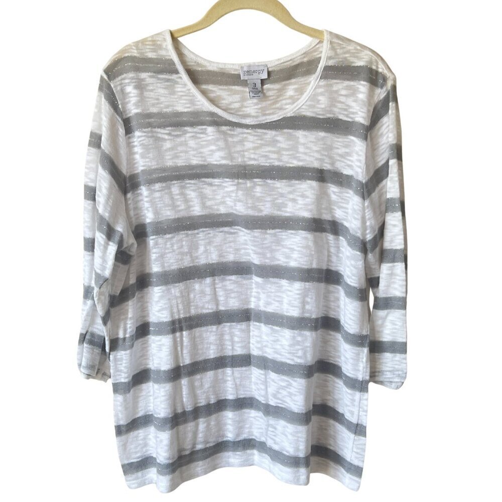 Chico's Zenergy Striped Top, Size 3